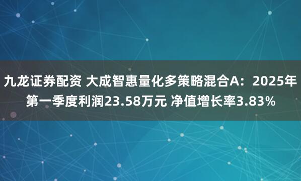 九龙证券配资 大成智惠量化多策略混合A：2025年第一季度利润23.58万元 净值增长率3.83%