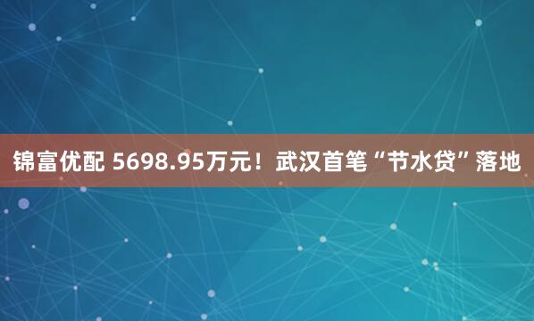 锦富优配 5698.95万元！武汉首笔“节水贷”落地